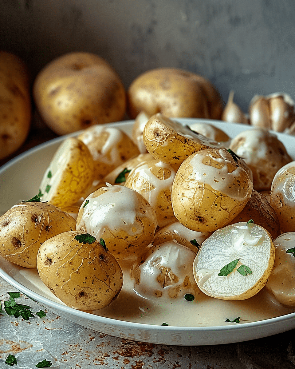 Easy Creamy Garlic Sauce Baby Potatoes