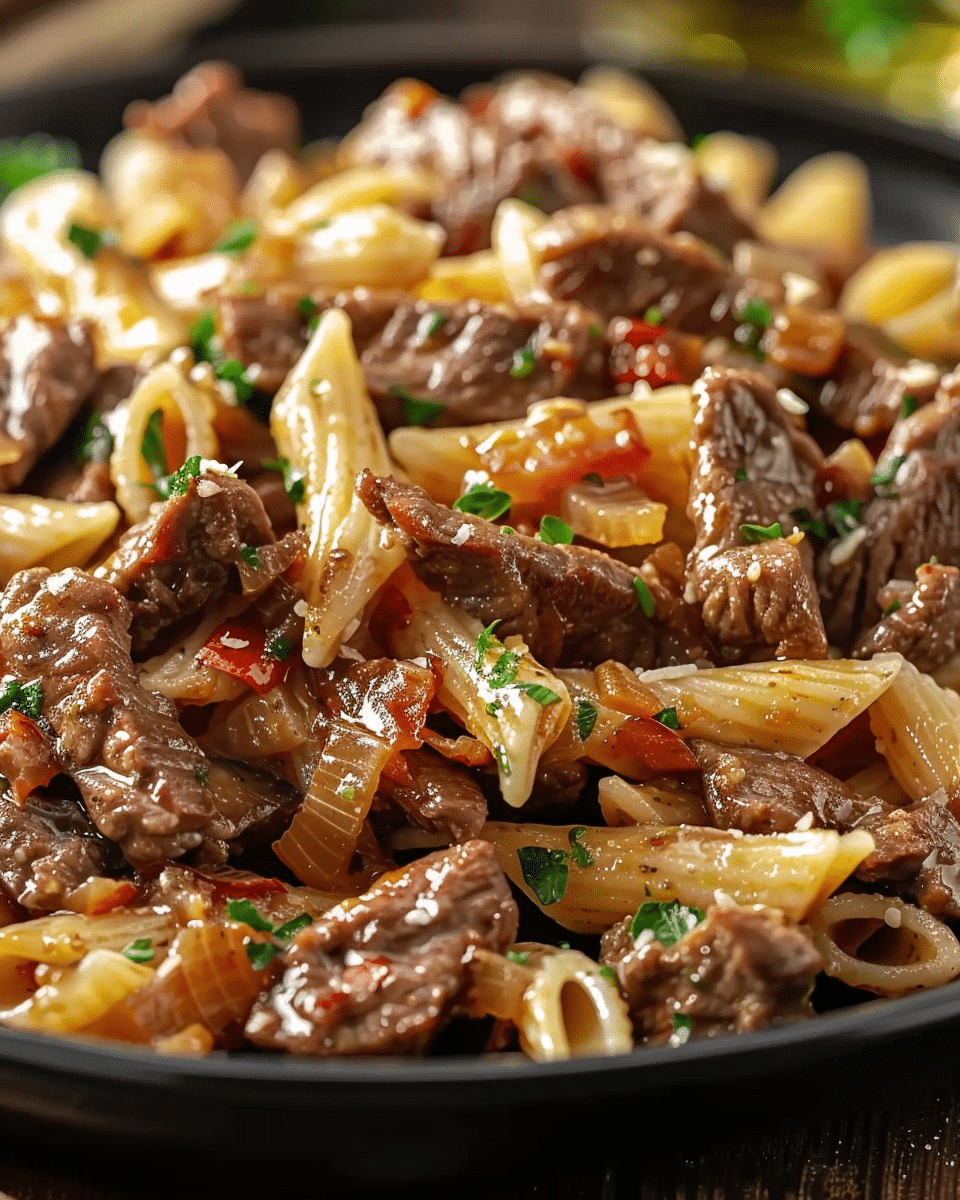 Slow Cooker Garlic Beef Pasta