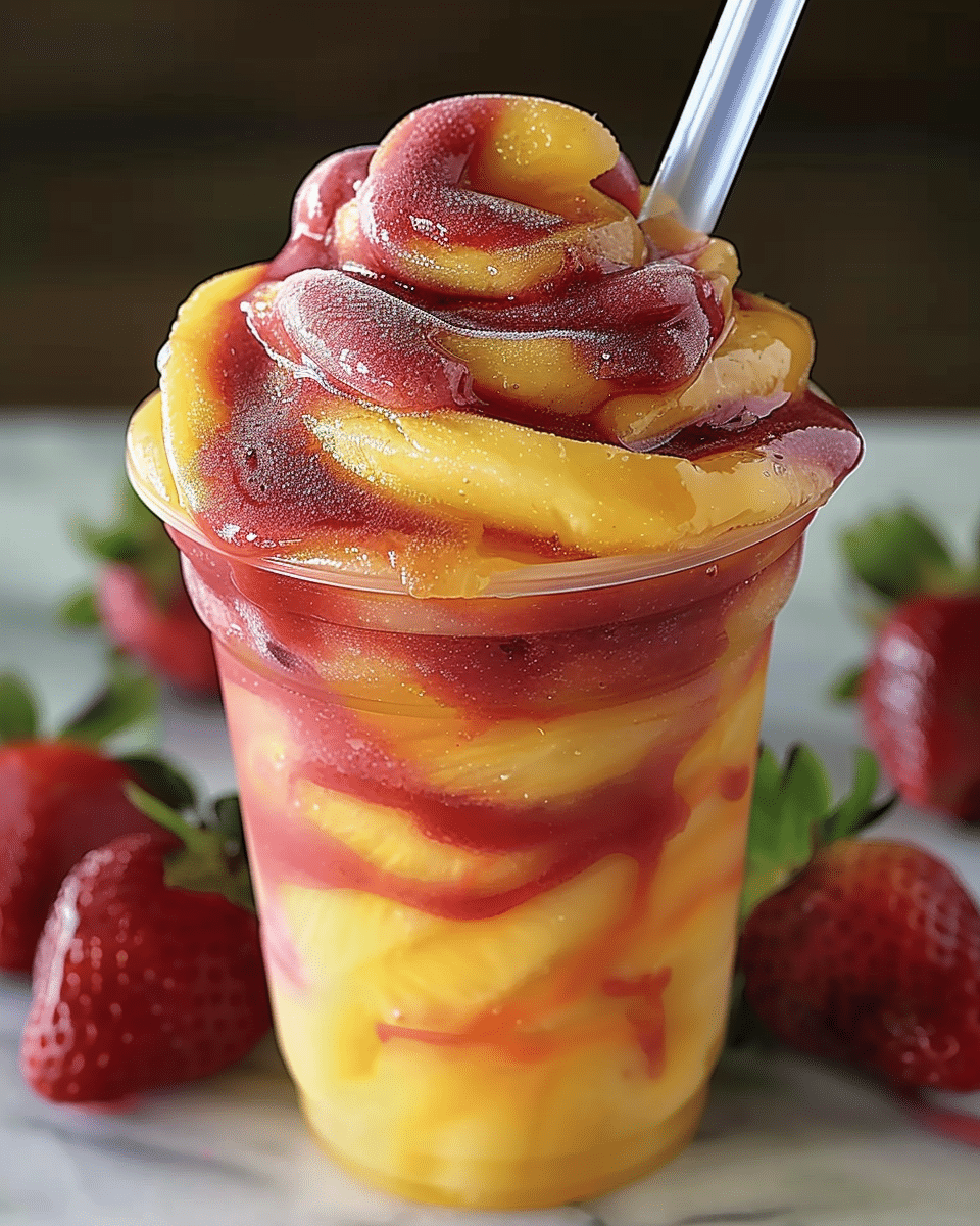 Fresh Mango Strawberry Swirled Slushies