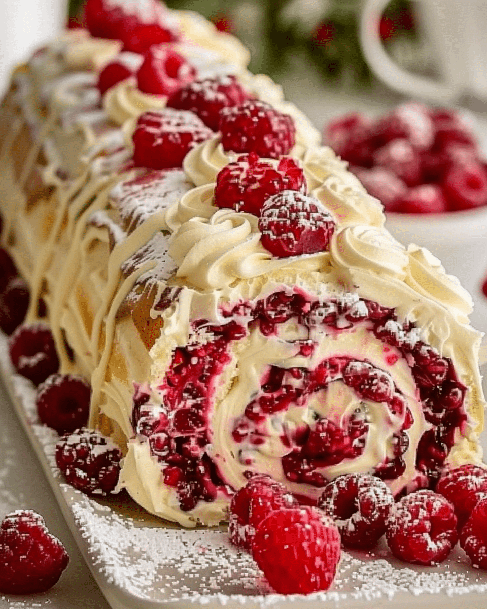 Raspberry White Chocolate Cake Roll