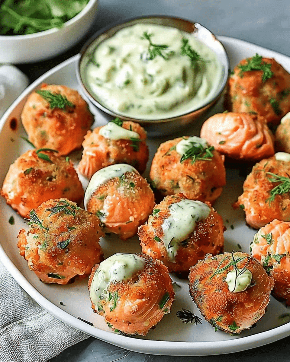 Baked Salmon Meatballs with Avocado Sauce