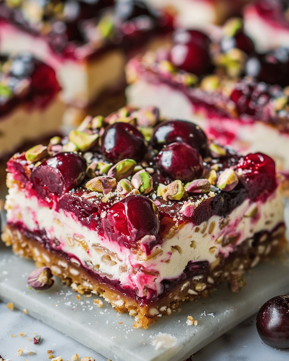 Cherry Pistachio Cheesecake Bars