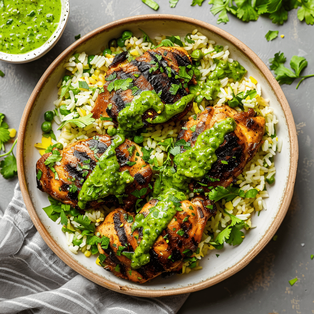 Peruvian Chicken & Rice with Green Sauce