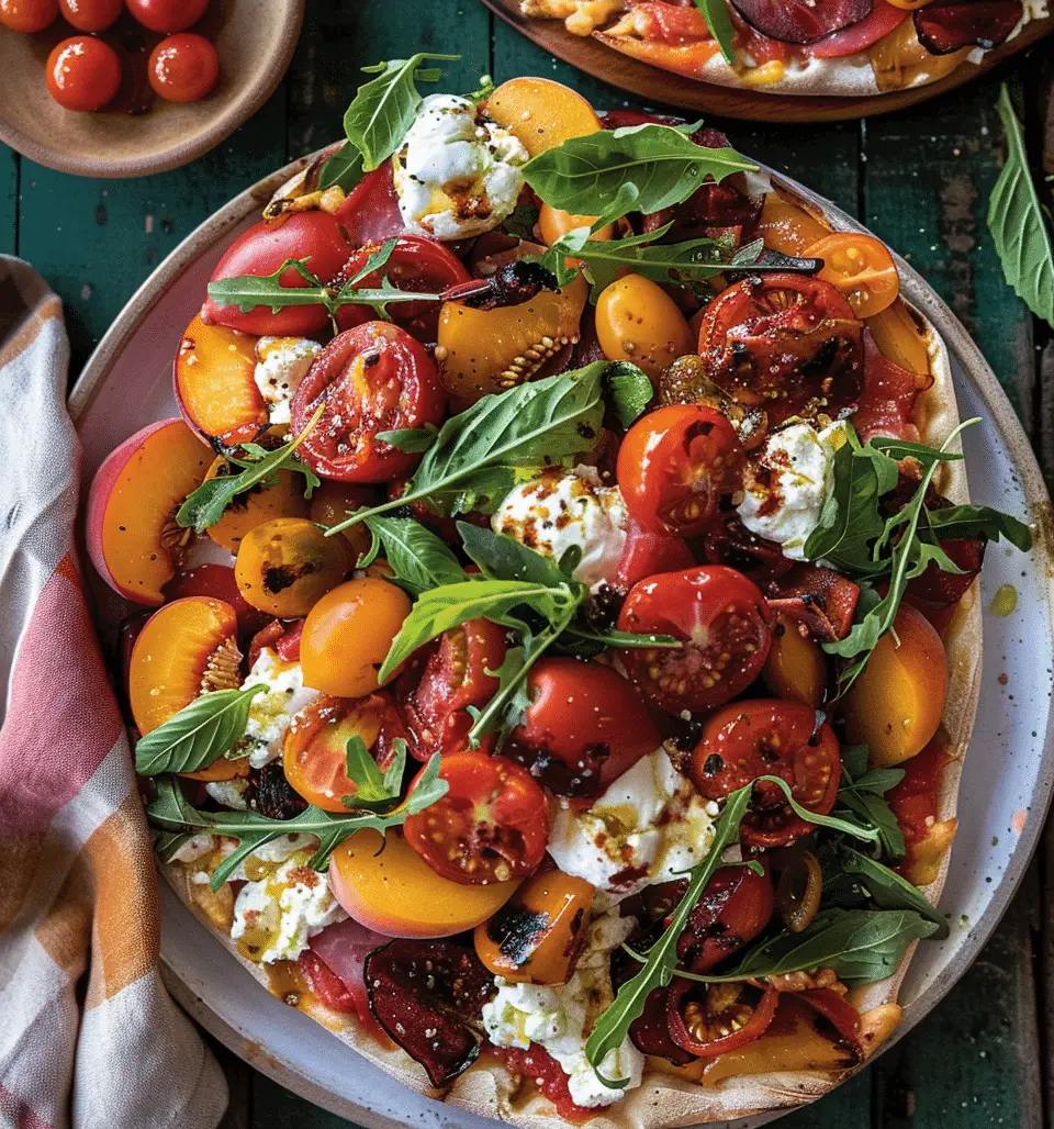 TOMATO, PEACH, AND BURRATA SALAD