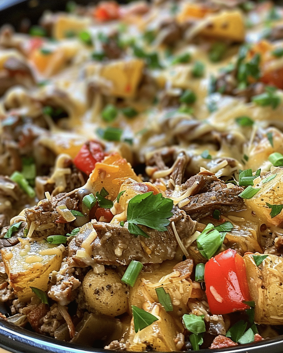 Crockpot Cheesesteak Potato Casserole