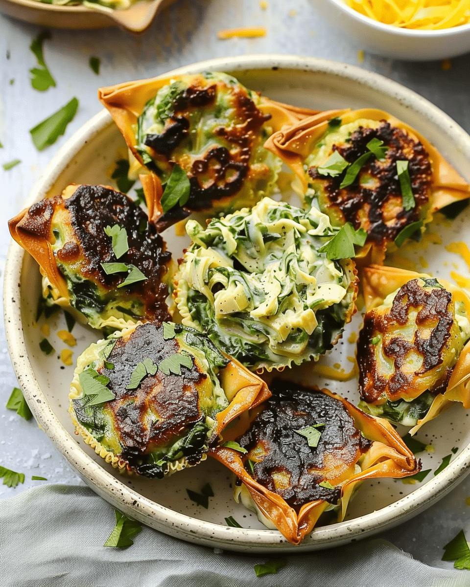 Spinach and Artichoke Dip Wonton Cups