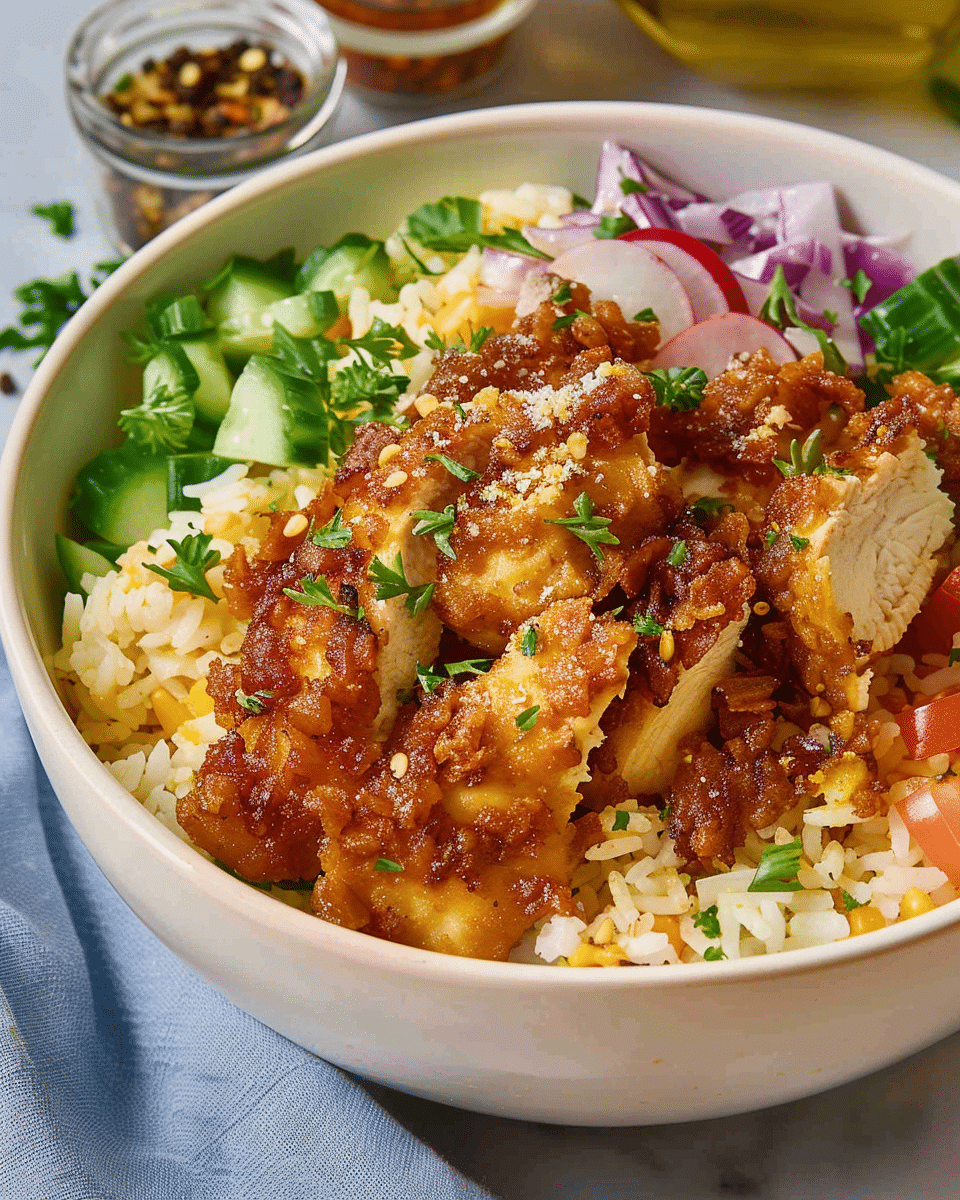 Mediterranean Crispy Rice Chicken Bowl