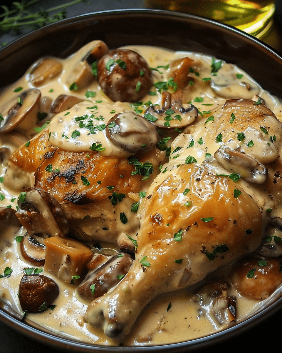 Creamy Baked Chicken Legs with Mushroom Sauce