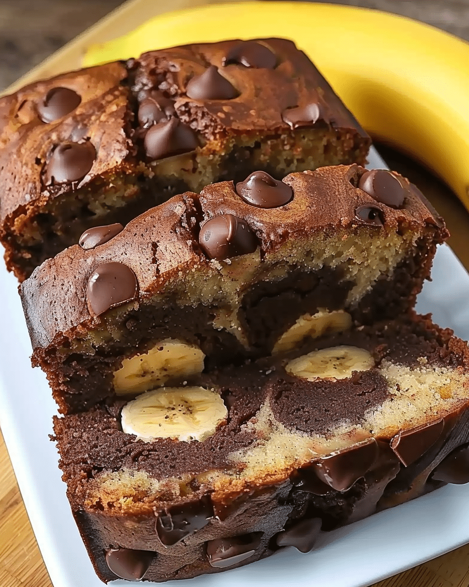 Dark Chocolate Marbled Banana Bread with Greek Yogurt