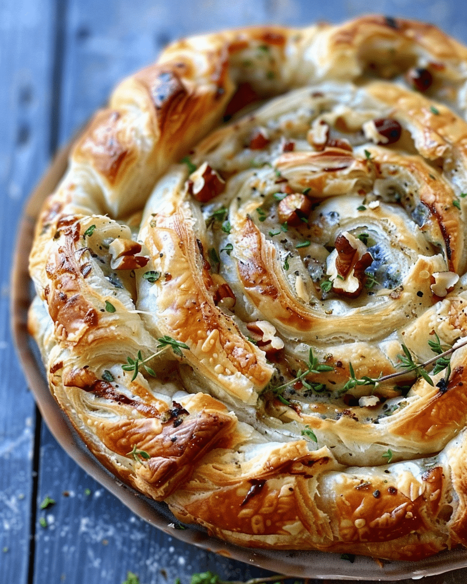 Blue Cheese, Walnut, and Thyme Puff Pastry Twirl